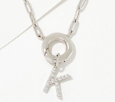 Diamonique Sterling Silver Pave Initial "K" Drop Paperclip Necklace. 18"